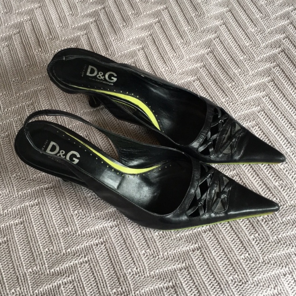 D&G Dolce & Gabbana black leather slingback heels